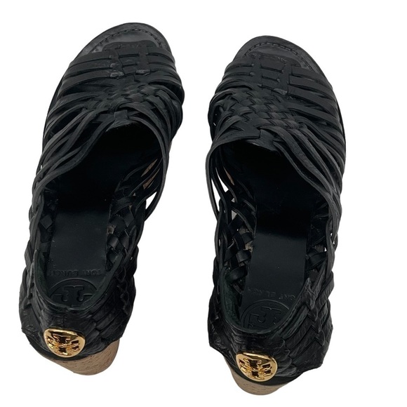 Tory Burch Black Killiam Mid Cork Wedge Platform Sandals Size 7 Women’s - Picture 5 of 9